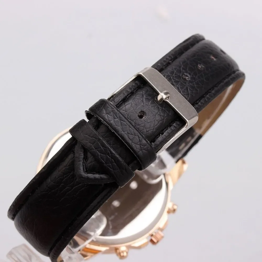 GENEVA Watch Faux Black Leather Band